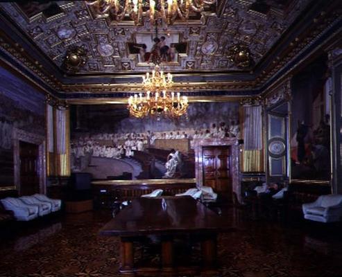 The 'Sala Maccari' (Maccari Room) richly decorated with gilt stucco and scenes of Roman history, det van Cesare Maccari
