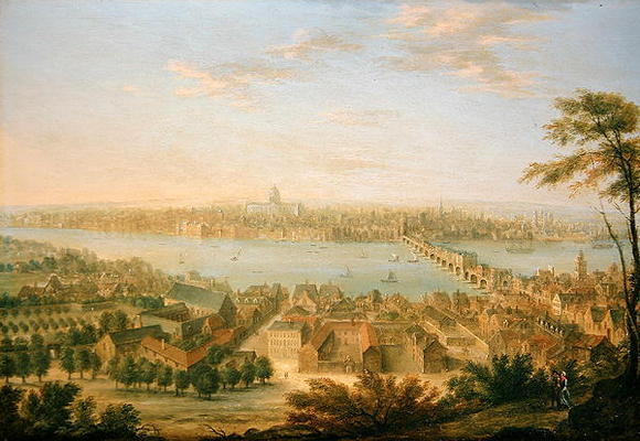 View of Old London Bridge (oil on canvas) van Charles Laurent Grevenbroeck