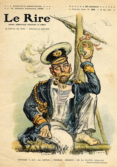 George V, ''The Simple'', the first Midshipman of the Royal Navy, from the front cover of ''Le Rire' van Charles Leandre
