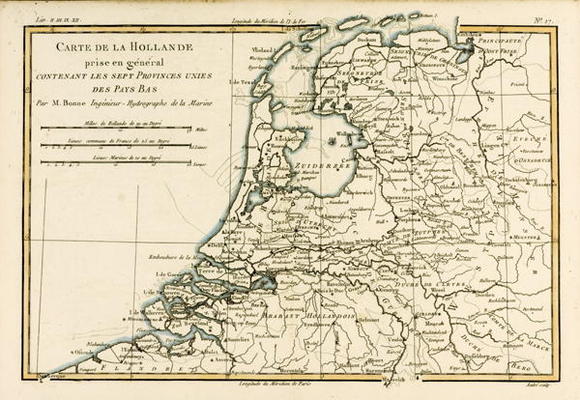 Holland Including the Seven United Provinces of the Low Countries, from 'Atlas de Toutes les Parties van Charles Marie Rigobert Bonne