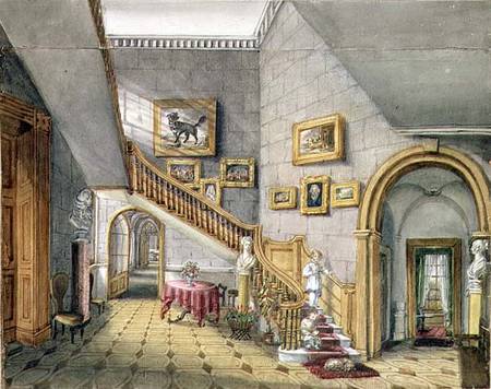 The Staircase, Strood Park, f.26 from an 'Album of Interiors' van Charlotte Bosanquet