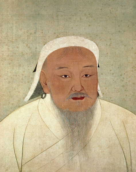 Portrait of Genghis Khan (c.1162-1227), Mongol Khan, founder of the Imperial Dynasty, the Yuan, maki van Chinese School
