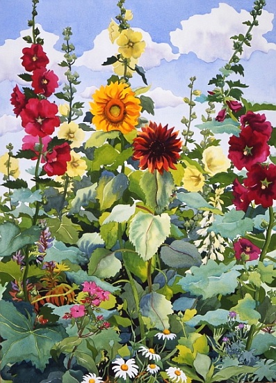 Hollyhocks and Sunflowers van Christopher  Ryland