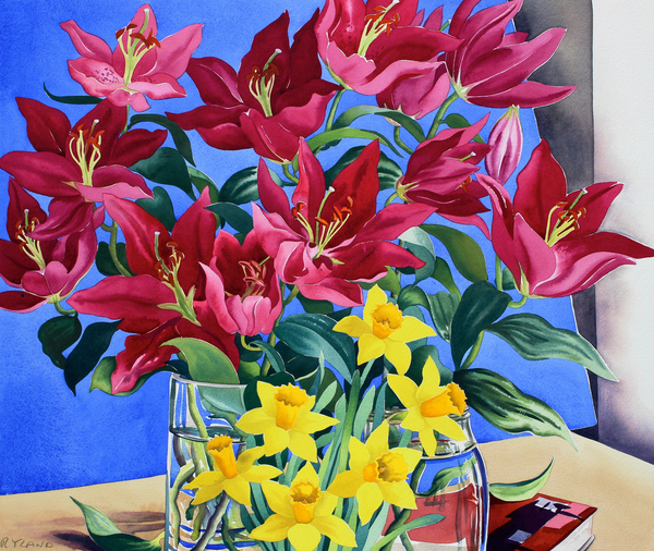 Magenta Lilies and Daffodils van Christopher  Ryland