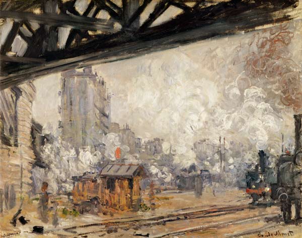 "La Gare Saint-Lazare, vue extérieure" (Außenansicht des Bahnhofs Saint-Lazare in Paris) van Claude Monet