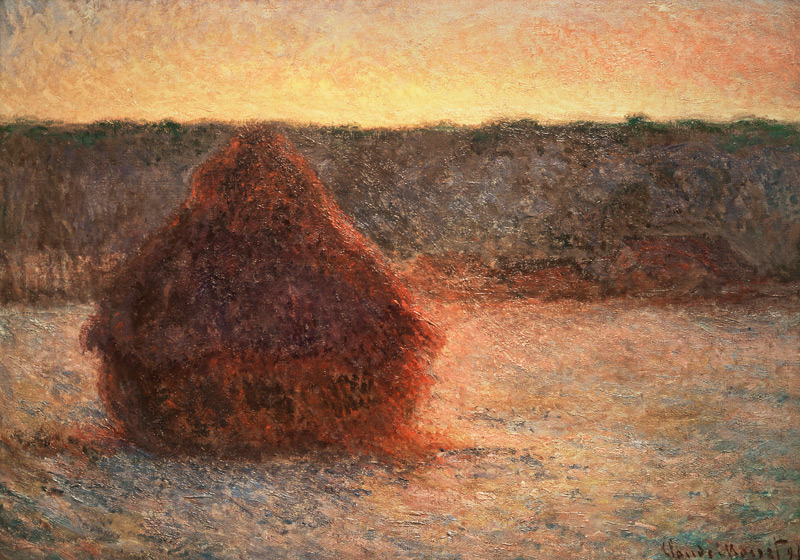 Haystacks at Sunset, Frosty Weather van Claude Monet