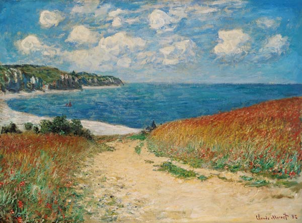 Strandweg tussen de korenvelden bij Pourville  van Claude Monet