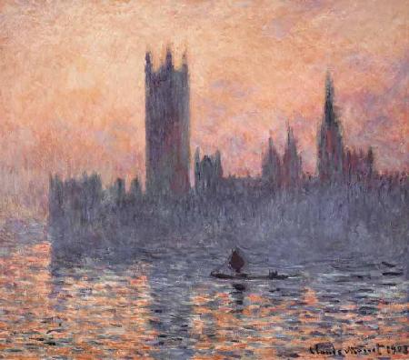 Parlementshuis in Londen met zonsondergang, Claude Monet