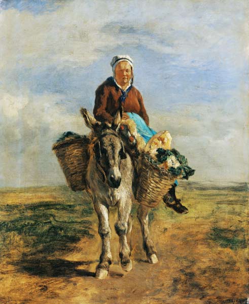 Country Woman Riding a Donkey van Constant Troyon