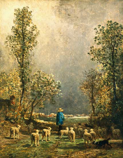 Sheep watching a Storm van Constant Troyon
