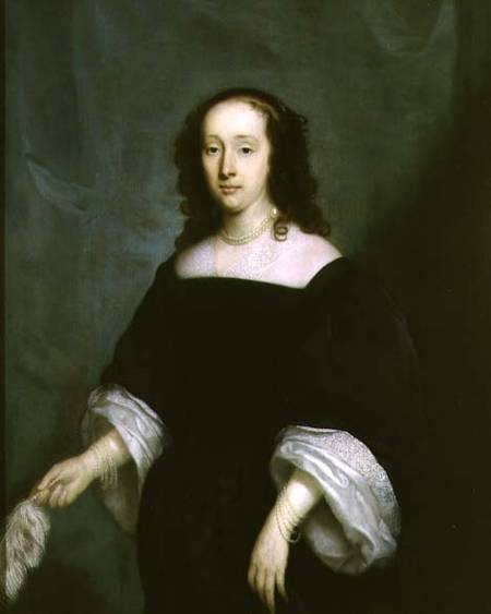 Portrait of a Lady Holding a Feather van Cornelius I Janssens van Ceulen