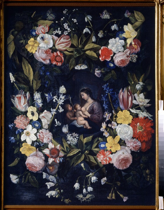 Floral Wreath with Madonna and Child van Daniel Seghers