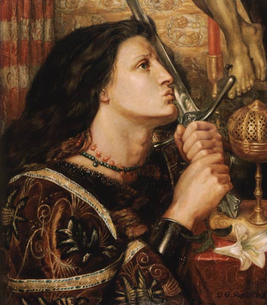 Jeanne d'Arc küßt das Schwert der Befreiung van Dante Gabriel Rossetti