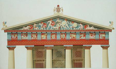 Facade of the Temple of Jupiter at Aegina (323-27 BC) (colour litho) van Daumont