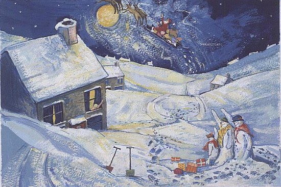 Snowmen waving to Santa, 1995  van David  Cooke