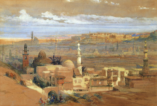 Cairo from the Gate of Citizenib, looking towards the Desert of Suez  on van David Roberts