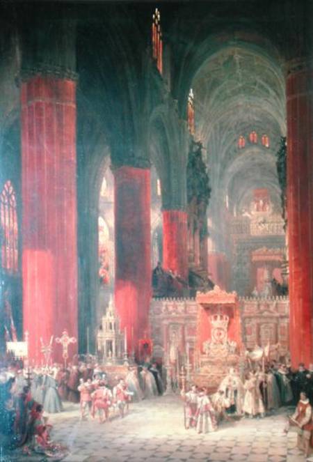 Procession in Seville Cathedral van David Roberts