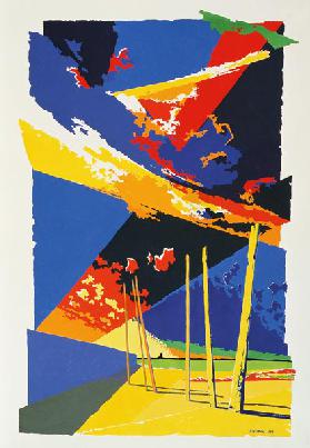 Beach Posts, La Rocque, 1984 (gouache on paper) 