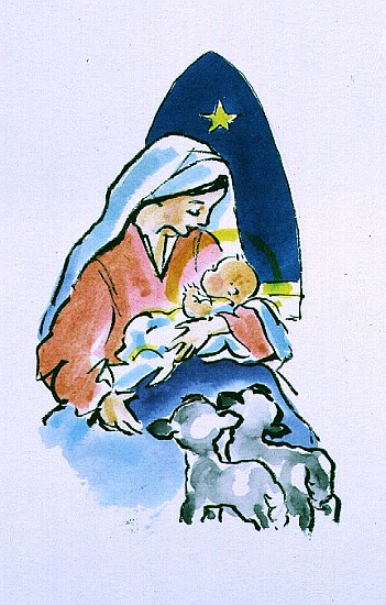 Madonna and Child with Lambs, 1996 (w/c)  van Diane  Matthes