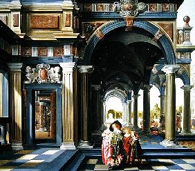 Elegant figures in a loggia