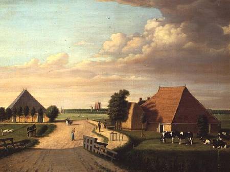 A study of Leevwarden in Holland with a herd of Friesian cattle in the foreground van Dutch School