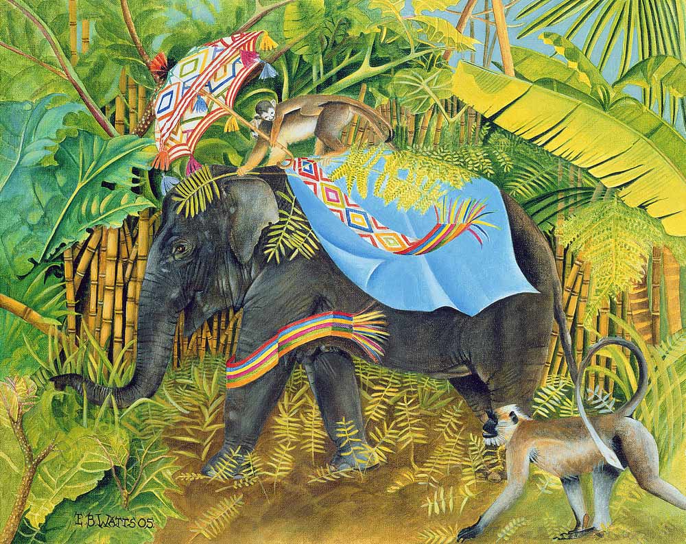 Elephant with Monkeys and Parasol van E.B.  Watts