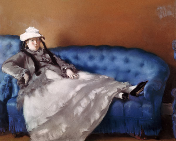 Madame Manet on a Blue Sofa van Edouard Manet