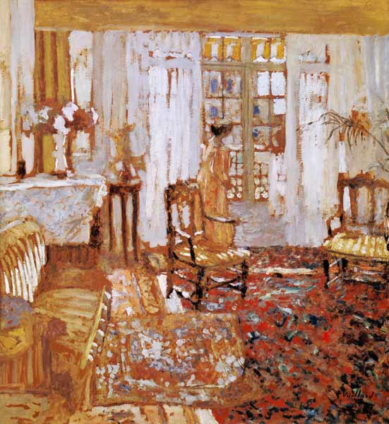 Interior with a Woman in Yellow in Front of a Window (oil on canvas)  van Edouard Vuillard
