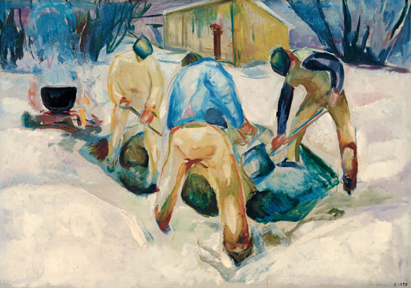 Straßenarbeiter im Schnee van Edvard Munch