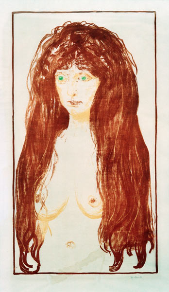 Sin, Female Nude with Red Hair and Green Eyes van Edvard Munch