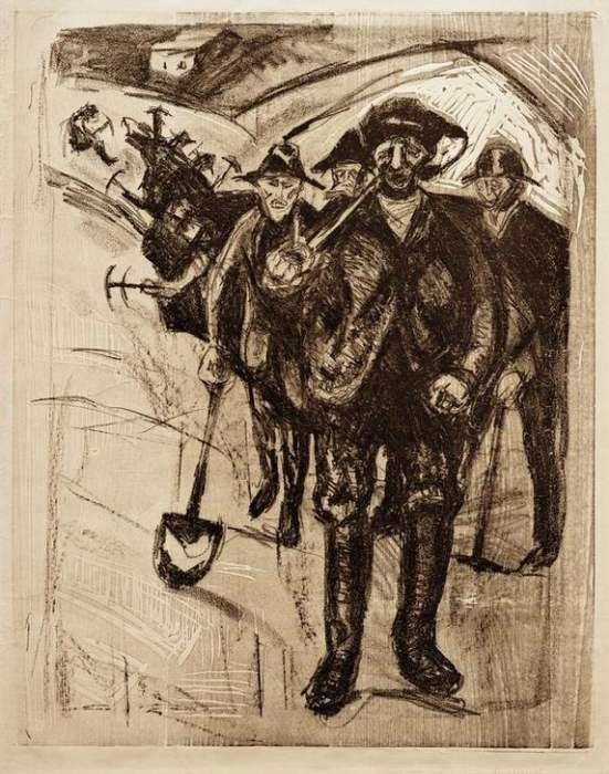 Arbeiter im Schnee van Edvard Munch