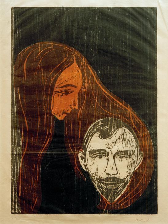 Male Head with Woman's Hair van Edvard Munch