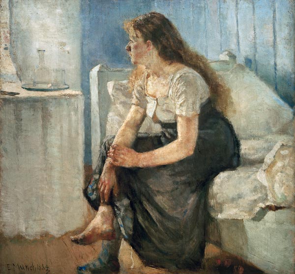 Morning (Girl sitting on bed) van Edvard Munch