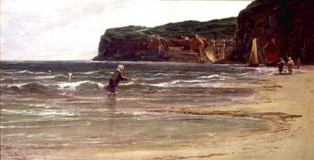 Coastal View with Woman Shrimping van Edwin Ellis
