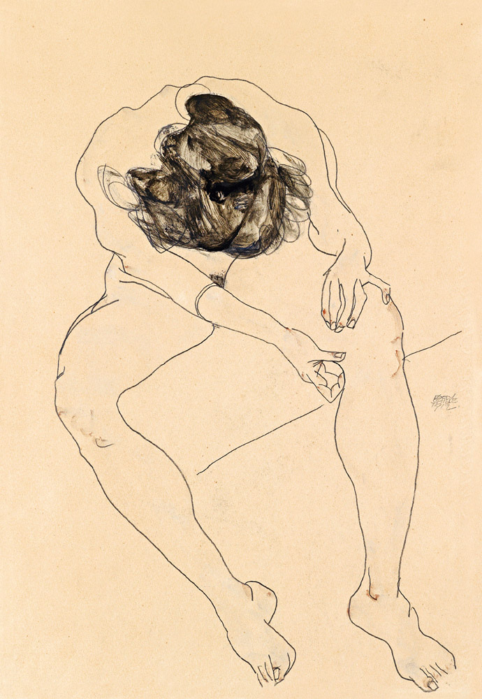 Seated female nude van Egon Schiele
