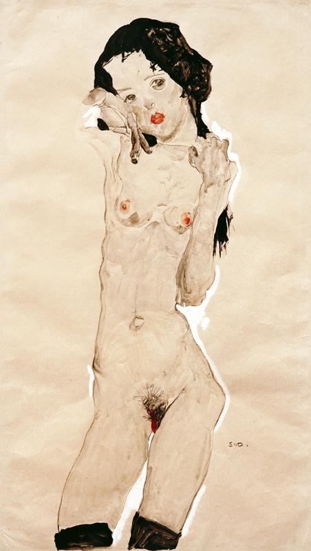 Schwarzhaarige Mädchenakt, stehend van Egon Schiele