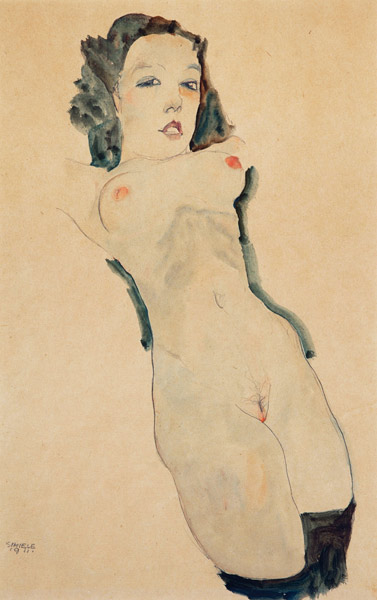 Reclining Nude with Black Stockings van Egon Schiele