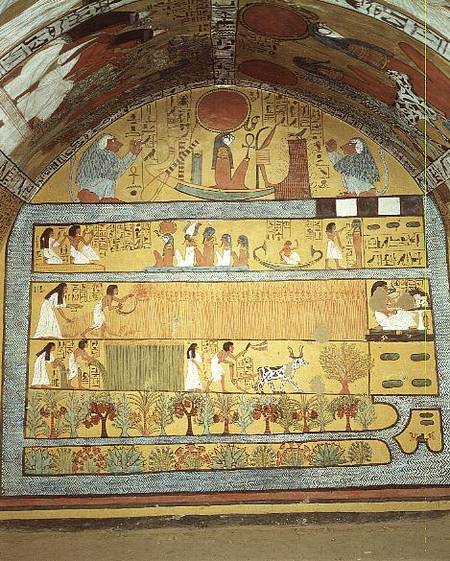Harvest Scene on the East Wall, from the Tomb of Sennedjem, The Workers' Village, New Kingdom van Egyptian