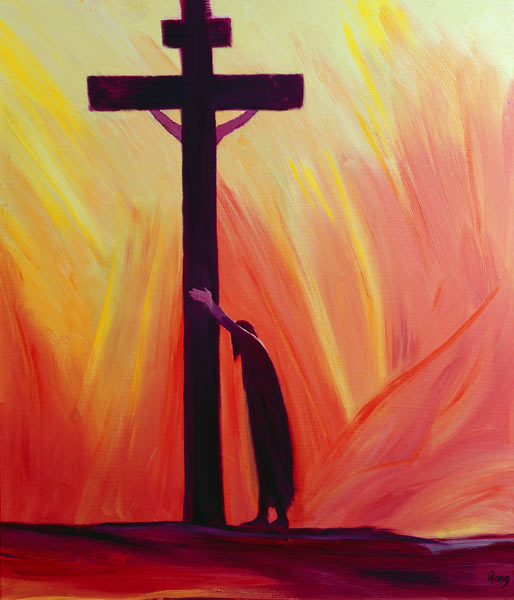 In our sufferings we can lean on the Cross by trusting in Christ''s love, 1993 (oil on panel)  van Elizabeth  Wang