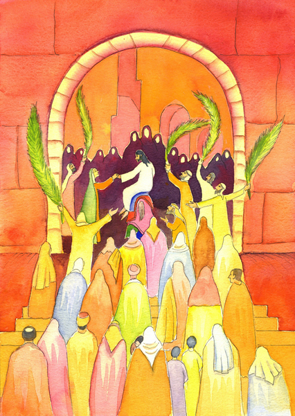 Jesus enters Jerusalem in procession (Palm Sunday) van Elizabeth  Wang