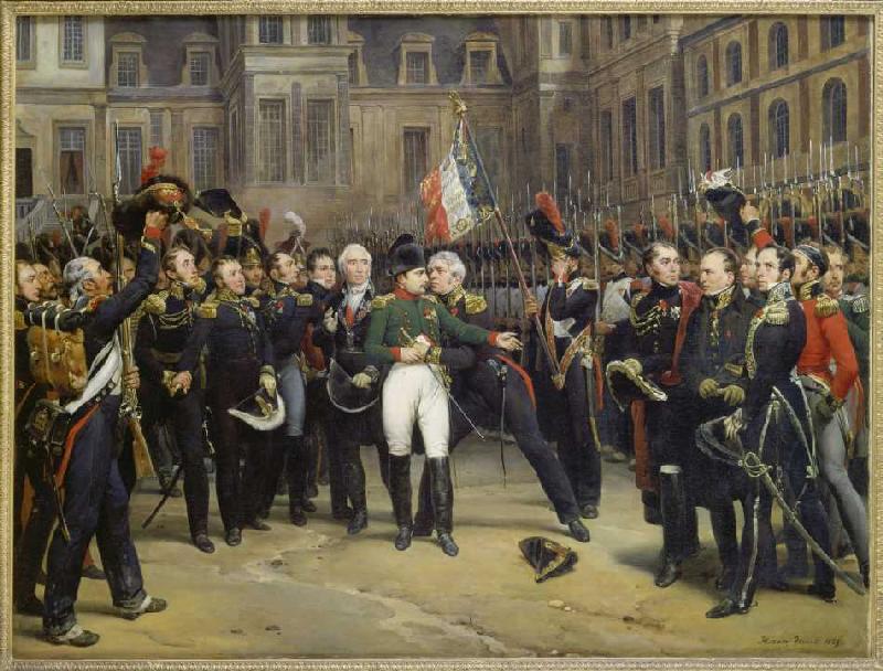 Abschied Napoleons aus Fontainebleau am 20. April 1814. van Emile Jean Horace Vernet