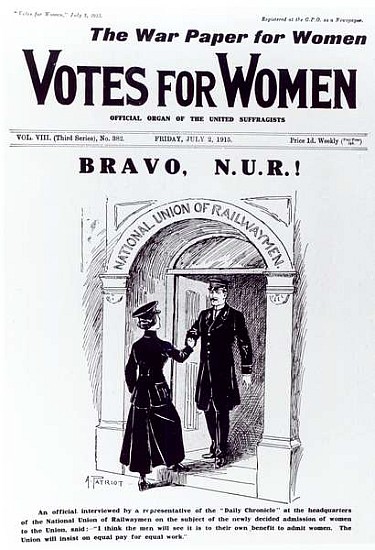 Bravo, N.U.R!, front cover of ''Votes for Women'', July 2nd 1915 van English School