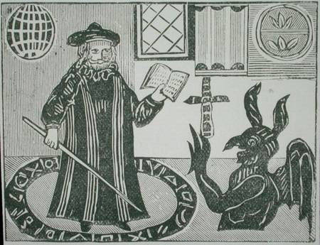 Dr Faustus in a Magic Circle, frontispiece of Gent's translation of 'Dr Faustus' van English School