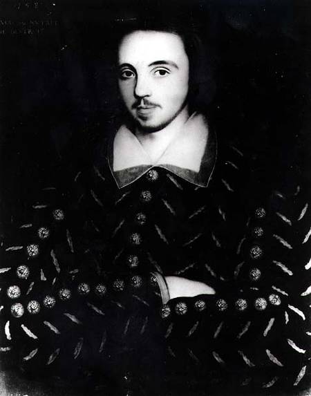 Portrait said to be Christopher Marlowe (1564-93)  (b&w photo) van English School