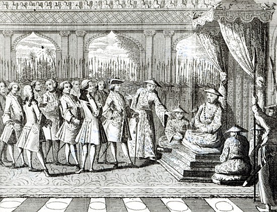 The Viceroy of Canton giving an audience to Commodore Anson from ''George Anson''s Voyage around the van English School