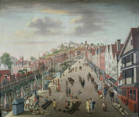 Bristol Docks and Quay, c.1760 (oil on canvas) van English School, (18th century)