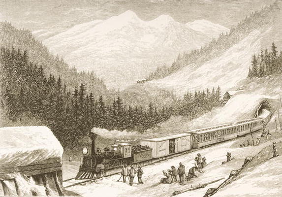Carrying United States Mail Across the Sierra Nevada in 1870, from 'American Pictures', published by van English School, (19th century)