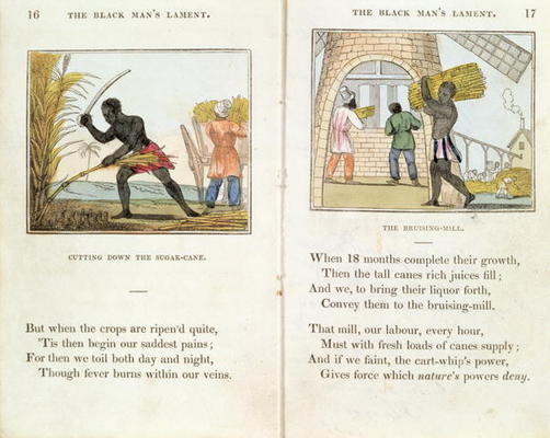 Illustration for the 'Black Man's Lament or How to Make Sugar' by Amelia Opie (1769-1853) 1813 (colo van English School, (19th century)