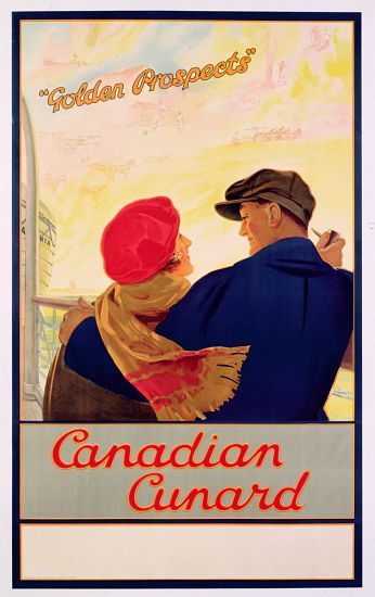Poster advertising 'Cunard' routes to Canada van English School, (20th century)