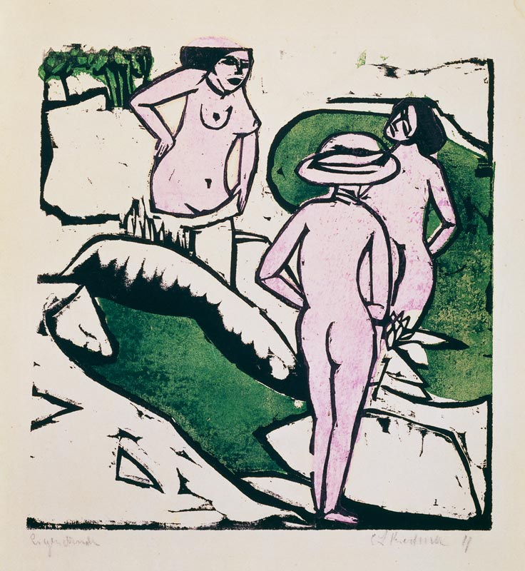 Drei badende Frauen van Ernst Ludwig Kirchner